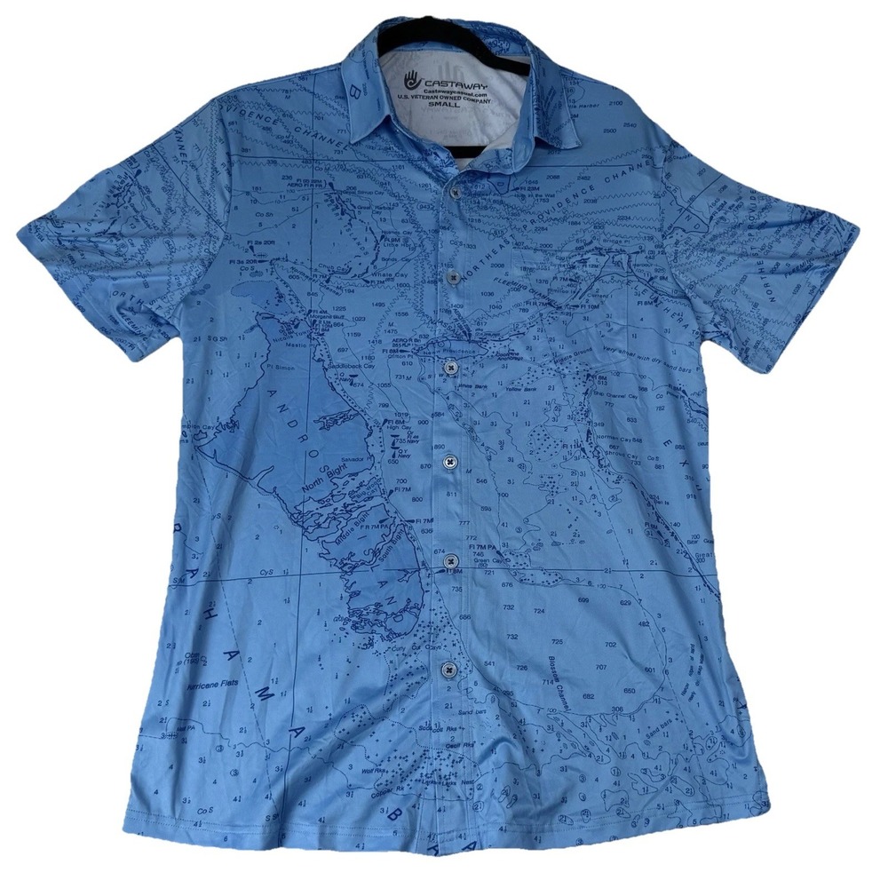 Castaway Casual Button Up Shirt Mens S Light Blue Nautical Performance Stretch